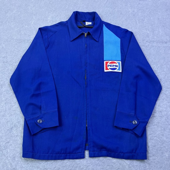 VTG Unitog Pepsi Jacket Mens 40 Short Blue Full Zip Workwear USA Made Talon 70s* - Picture 1 of 16